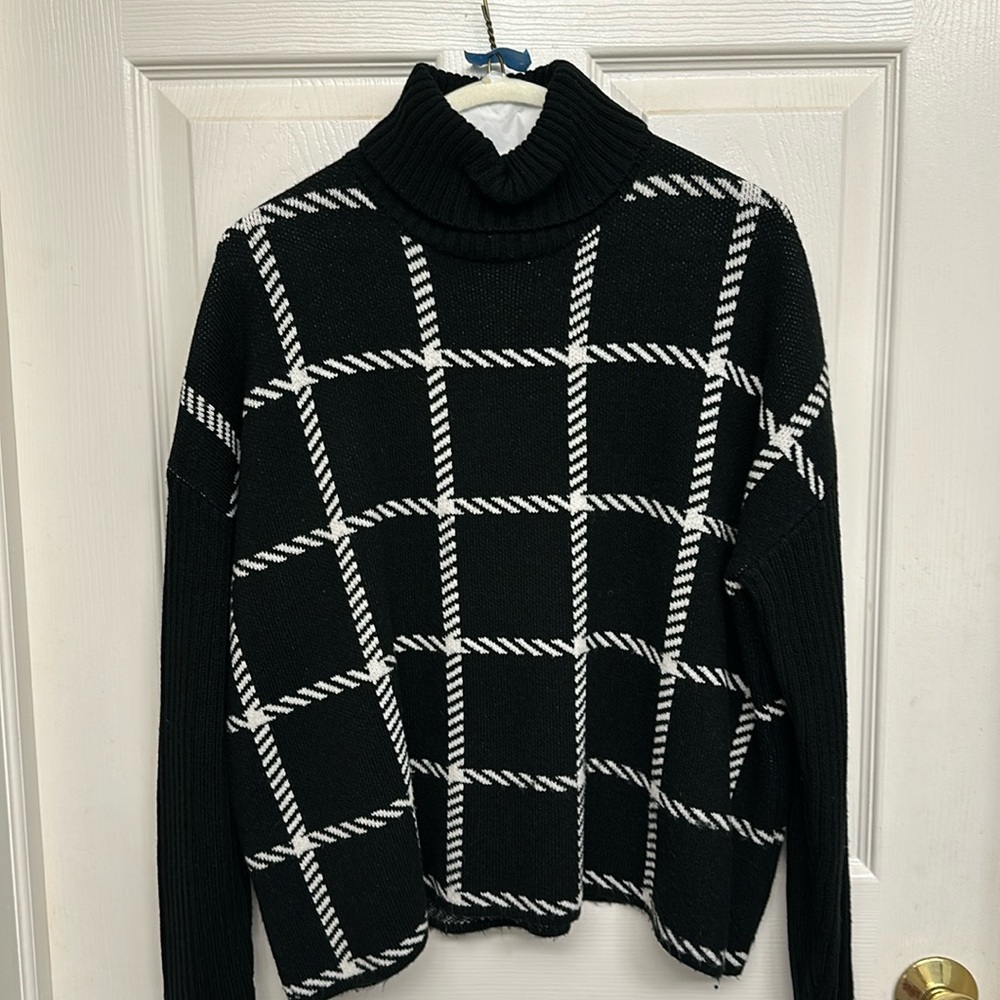 Aqua Black and White Tyrtleneck